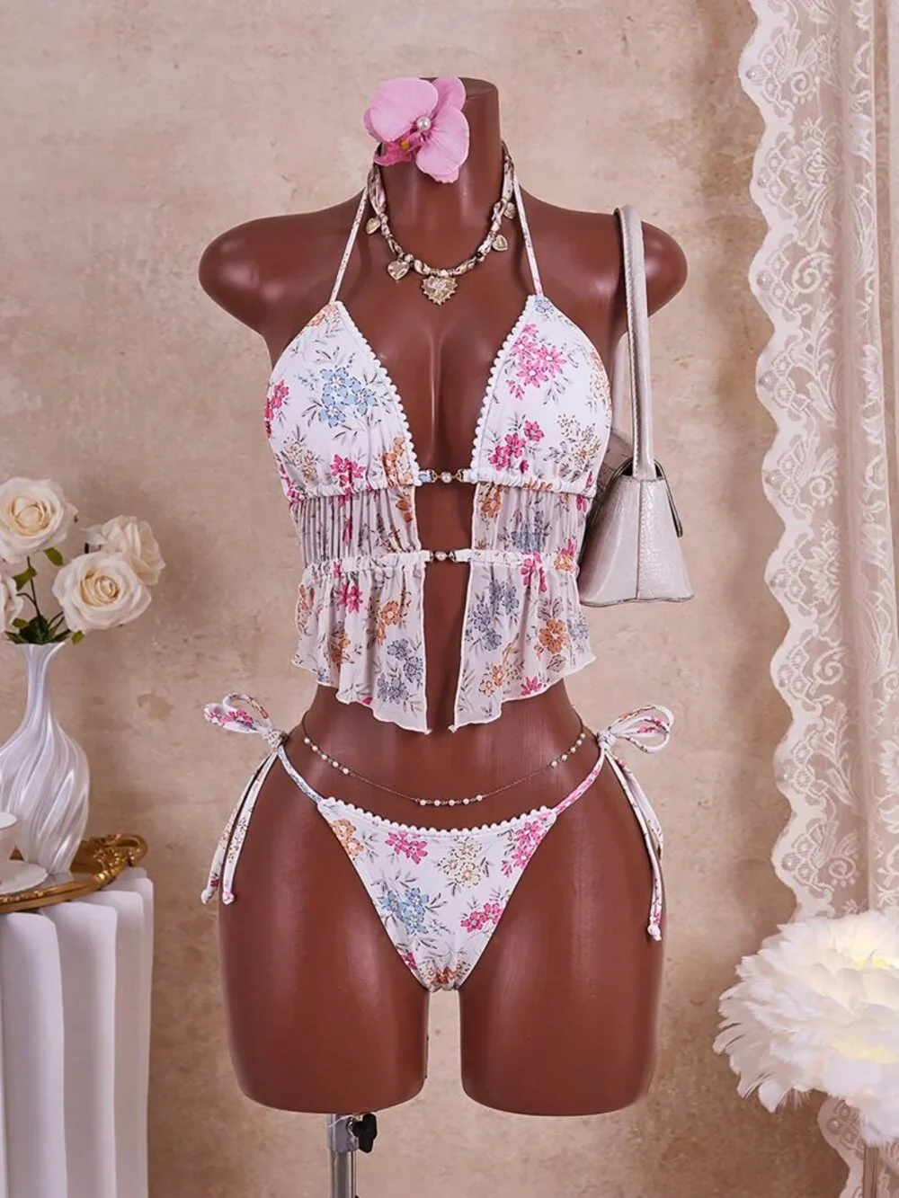 Multicolor Sexy Women's Sweet Floral Bikini Set